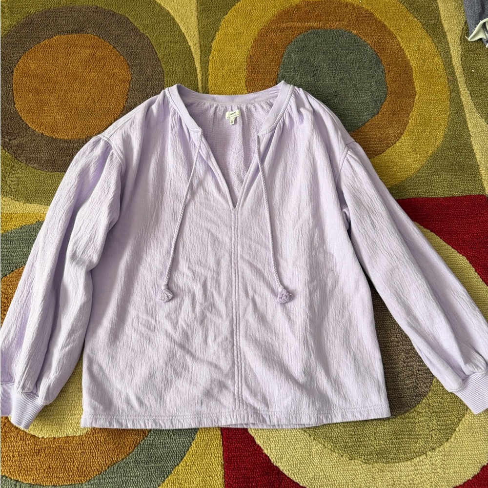 Aerie Easy Street Sweatshirt Light Purple Oversized Tie Front V Neck Size XS